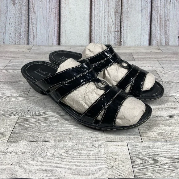 Josef Seibel Sandals Womens 10.5 41 Black Slip On Slides Open Toe Shoes Heels - Picture 4 of 10